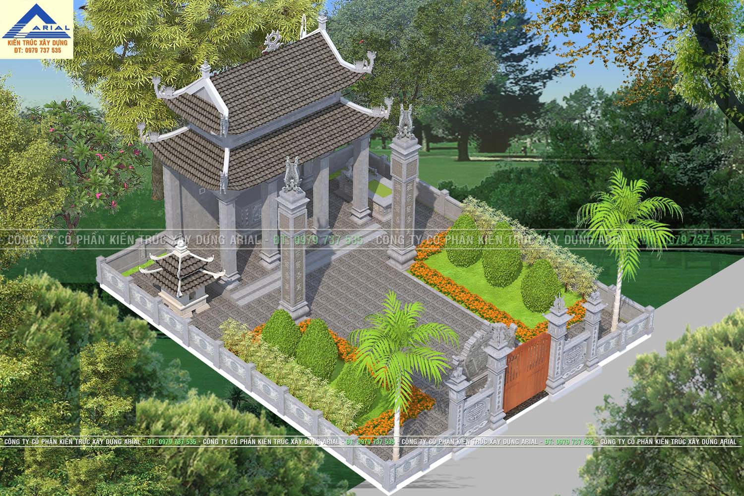 Mẫu LM28. Khu miếu mộ đá mỹ nghệ ở Ứng Hòa Hà Nội kt 10m x12m